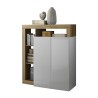 Buffet moderne 2 portes 3 compartiments blanc laqué chêne Blume BR Remises