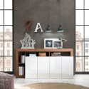 Buffet de cuisine moderne 4 portes 184 cm blanc brillant bois Cadiz MR Réductions
