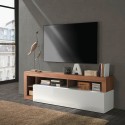 Meuble TV mobile moderne en bois avec porte laqué blanc Dorian MR Promotion