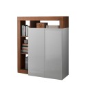 Buffet haut cuisine 2 portes blanc brillant bois noyer Blume MR Offre