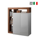 Buffet haut cuisine 2 portes blanc brillant bois noyer Blume MR Vente