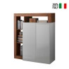 Buffet haut cuisine 2 portes blanc brillant bois noyer Blume MR Vente