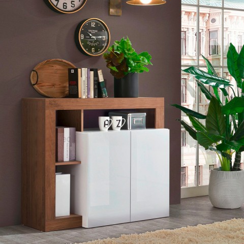 Buffet de salon 108 cm, meuble 2 portes blanc brillant en bois Reva MR Promotion