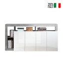 Buffet de salon 4 portes blanc brillant gris ciment Cadiz BC Vente