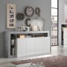 Buffet de salon 4 portes blanc brillant gris ciment Cadiz BC Promotion