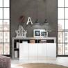 Buffet de salon 4 portes blanc brillant gris ciment Cadiz BC Réductions