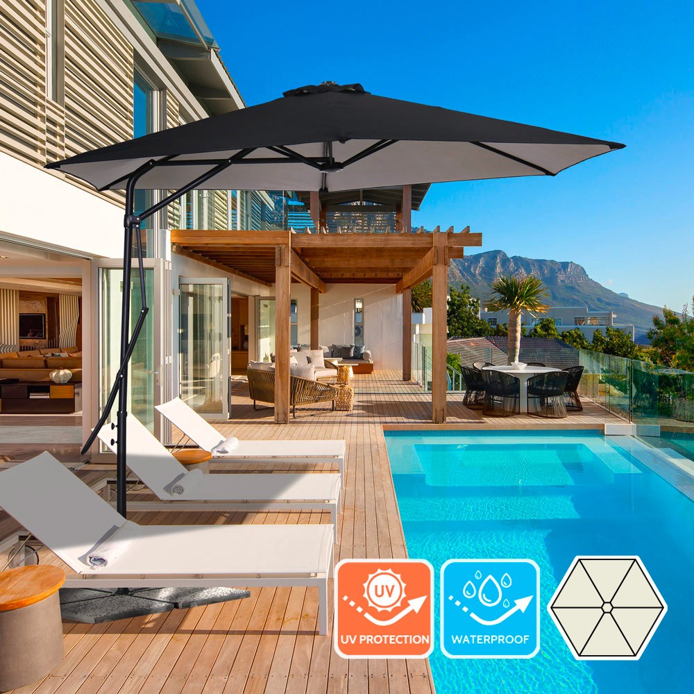 Parasol déporté hexagonal 3 mètres en acier Dorico Noir