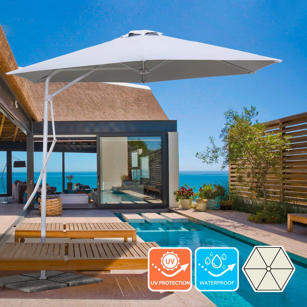 Parasol de jardin déporté 3 mètres en acier hexagonal blanc anti UV Dorico