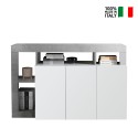 Buffet bas séjour 3 portes blanc laqué 146 cm béton Hailey BC Vente