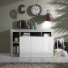 Buffet bas séjour 3 portes blanc laqué 146 cm béton Hailey BC Promotion