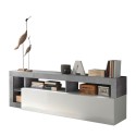 Meuble TV mobile blanc laqué et gris ciment 184 cm Dorian BC Offre