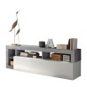 Meuble TV mobile blanc laqué et gris ciment 184 cm Dorian BC Offre
