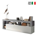 Meuble TV mobile blanc laqué et gris ciment 184 cm Dorian BC Vente