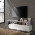 Meuble TV mobile blanc laqué et gris ciment 184 cm Dorian BC Promotion