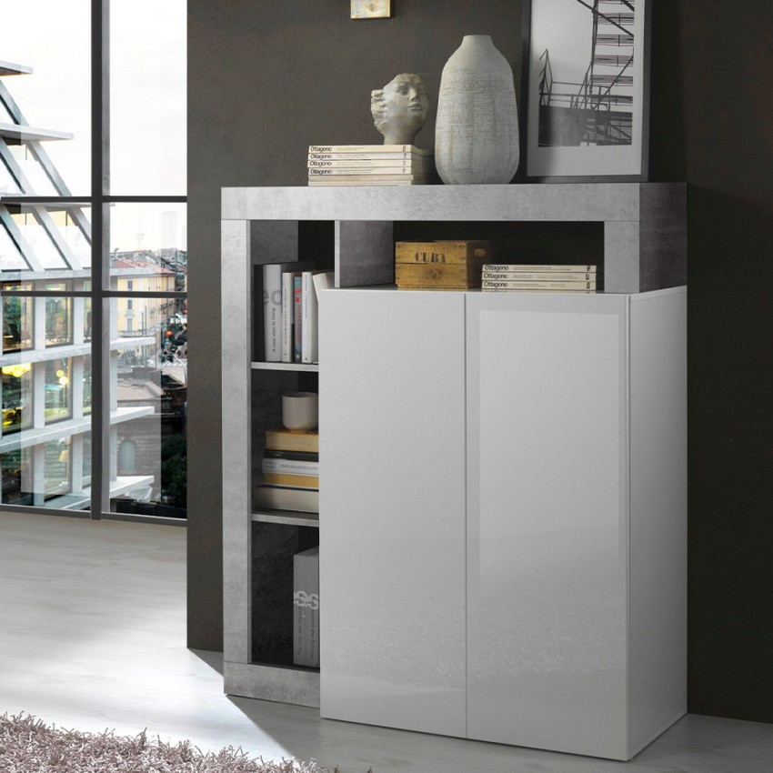 Buffet haut cuisine séjour blanc brillant 2 portes Blume BC Promotion Buffet haut cuisine séjour blanc brillant 2 portes Blume BC Promotion