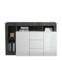 Buffet moderne noir 2 portes 3 tiroirs blanc brillant Lavine BX Offre