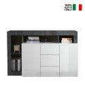 Buffet moderne noir 2 portes 3 tiroirs blanc brillant Lavine BX Vente
