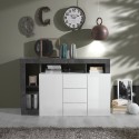 Buffet moderne noir 2 portes 3 tiroirs blanc brillant Lavine BX Promotion