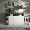 Buffet moderne noir 2 portes 3 tiroirs blanc brillant Lavine BX Promotion