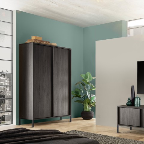 Crédence design moderne 2 portes 4 compartiments bois noir Bogarde Steel Promotion