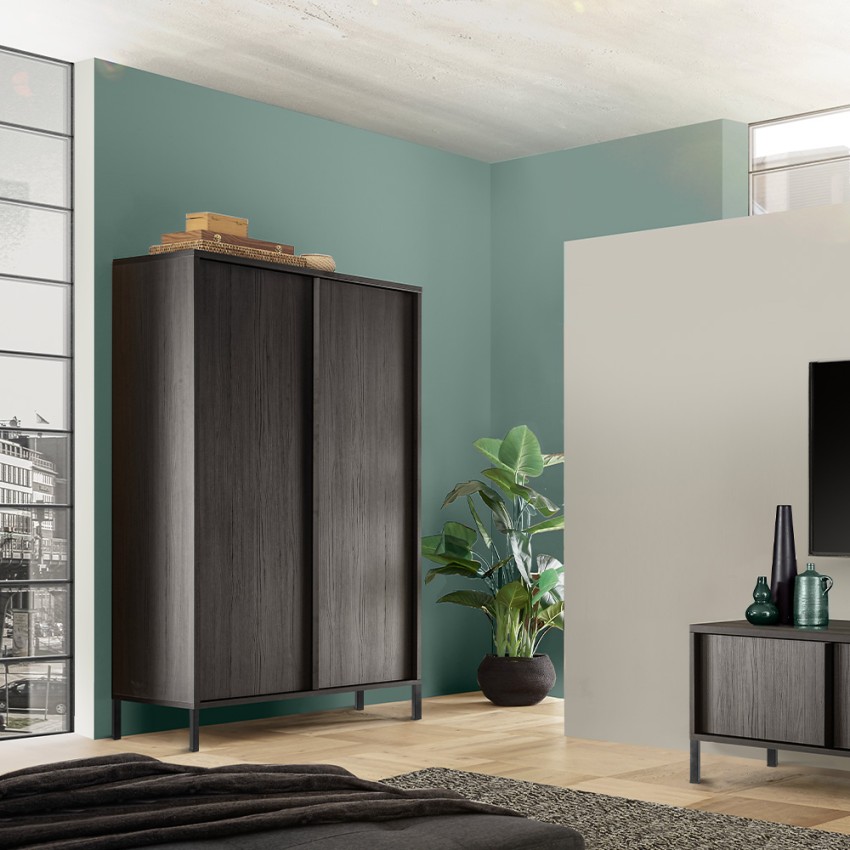 Crédence design moderne 2 portes 4 compartiments bois noir Bogarde Steel Promotion Crédence design moderne 2 portes 4 compartiments bois noir Bogarde Steel Promotion