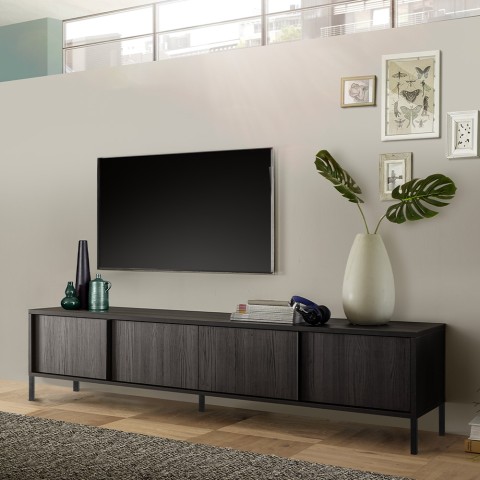 Meuble TV moderne pour salon 4 portes noir Montgomery Steel Promotion