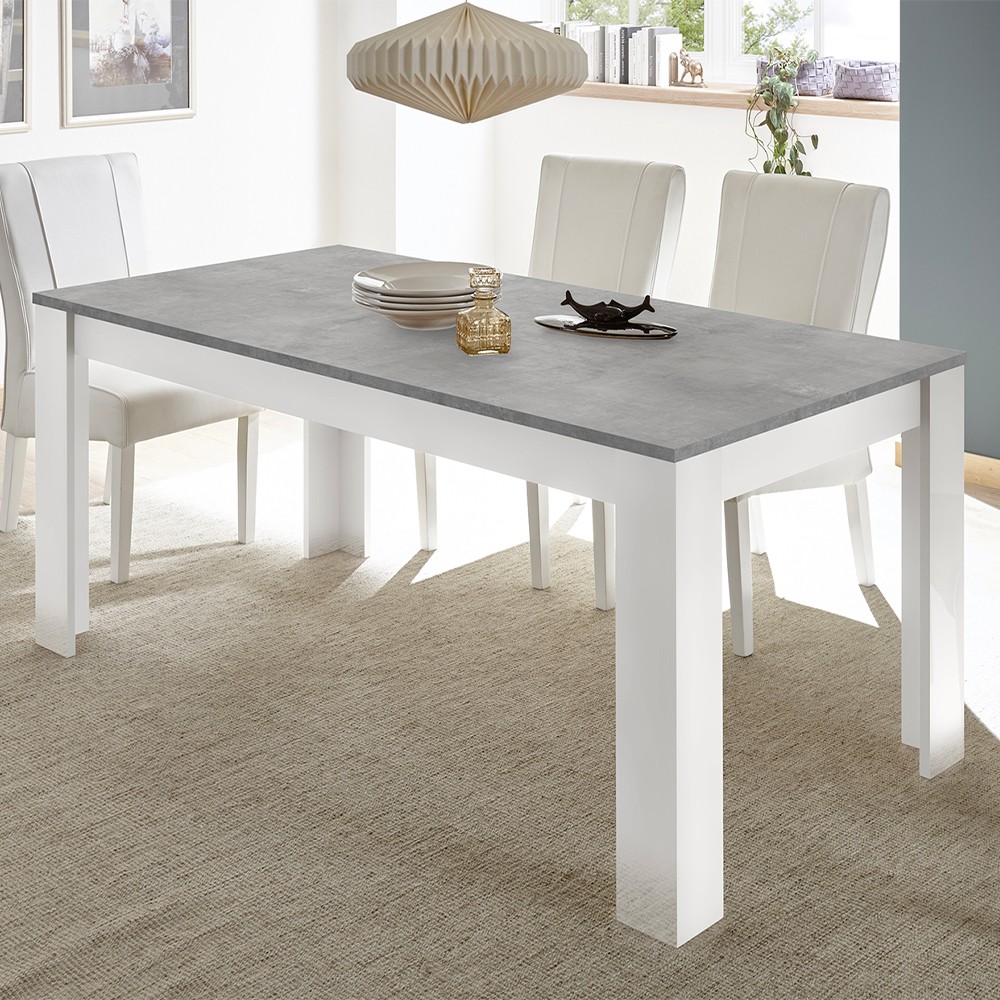 Table à manger design moderne blanc ciment Cesar Basic 180x90cm