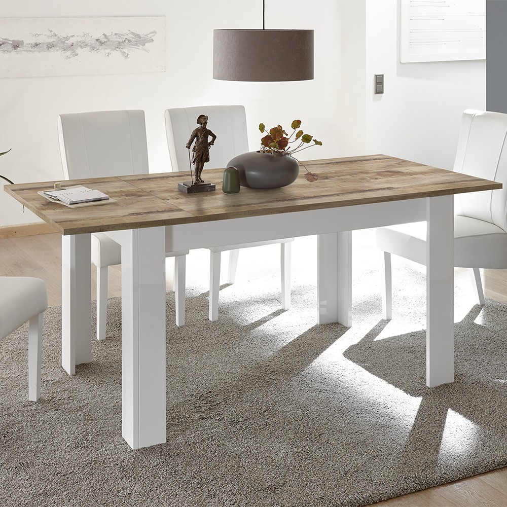 Table de cuisine extensible en bois laqué blanc brillant 90x137-185cm Dyon Basic