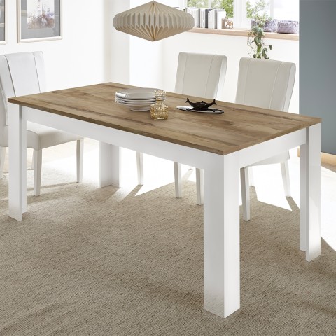 Table à manger moderne cuisine 180x90cm blanc brillant bois Echo Basic Promotion