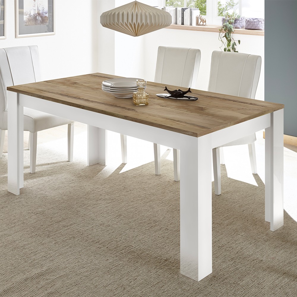 Table de cuisine/moderne/salle à manger 180x90cm blanc laqué bois Echo Basic