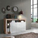 Buffet moderne en bois, 3 portes, blanc brillant, 146 cm Hailey BP Promotion