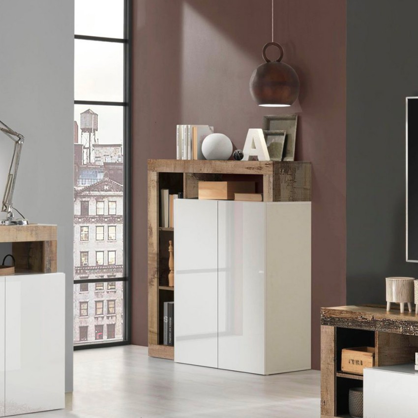 Buffet bas bois séjour 2 portes blanc brillant Blume BP Promotion Buffet bas bois séjour 2 portes blanc brillant Blume BP Promotion