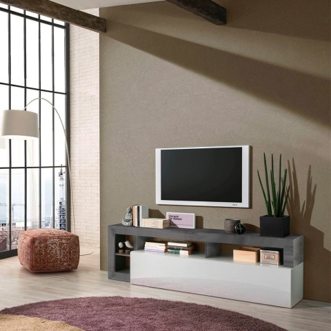 Meuble TV design moderne 184cm noir blanc brillant Dorian BX Promotion