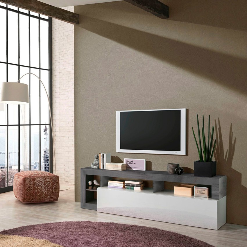 Meuble TV design moderne 184cm noir blanc brillant Dorian BX Promotion Meuble TV design moderne 184cm noir blanc brillant Dorian BX Promotion