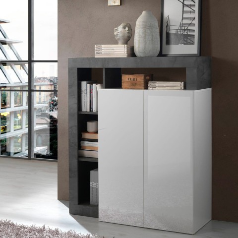 Buffet moderne noir 2 portes blanc brillant Blume BX Promotion