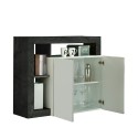 Buffet moderne blanc brillant 2 portes noir Reva BX Remises