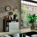 Buffet moderne blanc brillant 2 portes noir Reva BX Réductions