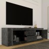 Meuble TV mobile moderne noir effet marbre 2 portes 2 tiroirs Visio MB. Réductions