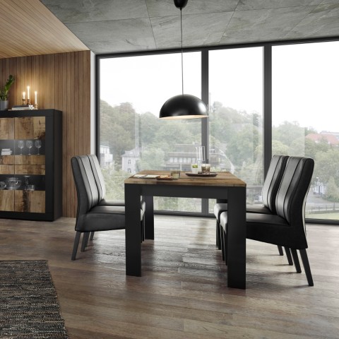 Table de salle à manger 180x90cm noir bois industriel Bolero Basic Promotion