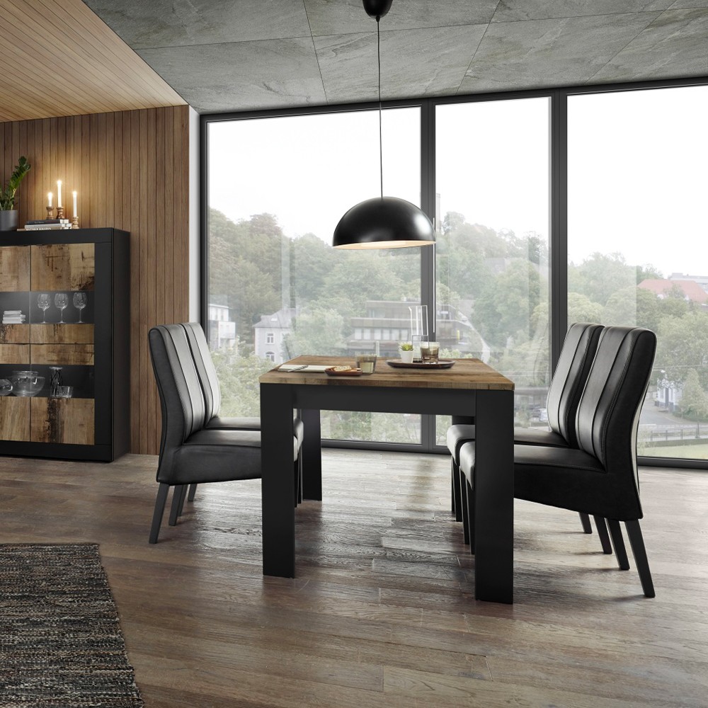 Table de cuisine à manger 180x90cm en bois industriel noir Bolero Basic