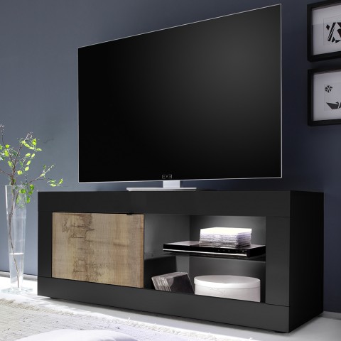 Meuble TV moderne industriel noir en bois 140 cm Diver NP Basic Promotion