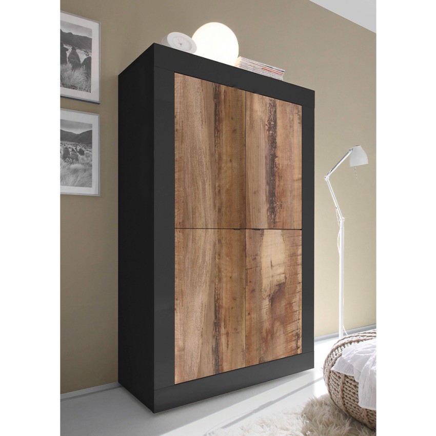 Armoire design noir mat avec façades striées et portes amovibles