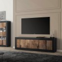 Meuble TV industriel 210cm, 2 portes, 2 tiroirs, bois noir Visio NP Promotion