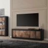 Meuble TV industriel 210cm, 2 portes, 2 tiroirs, bois noir Visio NP Promotion