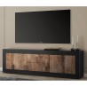 Meuble TV industriel 210cm, 2 portes, 2 tiroirs, bois noir Visio NP Réductions