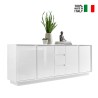 Buffet moderne 210cm 4 portes 3 tiroirs blanc brillant Maine Ice Vente