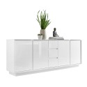 Buffet moderne 210cm 4 portes 3 tiroirs blanc brillant Maine Ice Offre