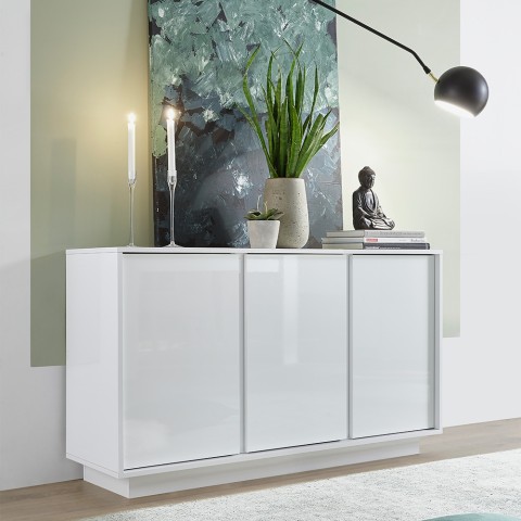 Buffet séjour cuisine 3 portes 138cm blanc brillant Dimas Ice Promotion