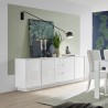 Buffet moderne 210cm 4 portes 3 tiroirs blanc brillant Maine Ice Remises