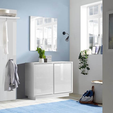 Buffet bahut 2 portes blanc brillant 92cm Agape Ice Promotion